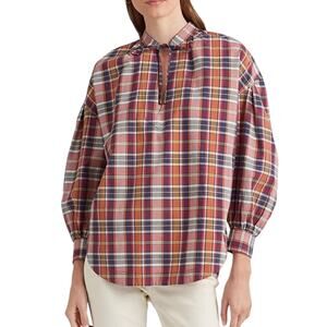 Lauren Ralph Lauren Cotton Madras Tie-Neck Blouse New Size Medium